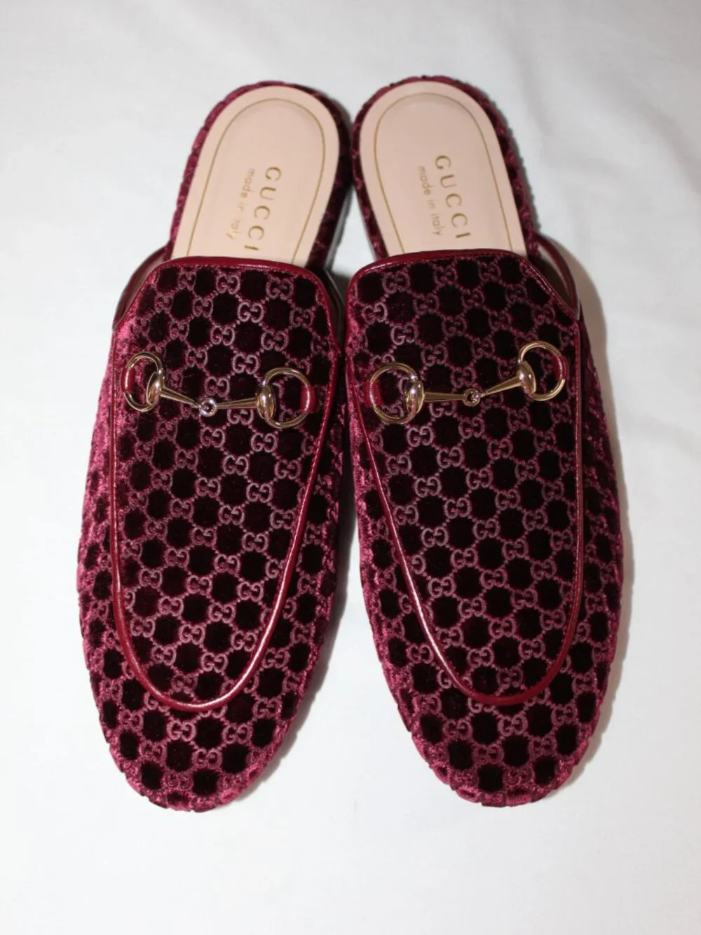 NWB Gucci Horsebit GG Velvet Mules Slip Ons Clogs Burgundy Princetown 40 802163 - Picture 3 of 6